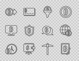 set line bitcoin with clock mining from vector image