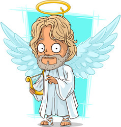 Cute Cartoon Angel with Halo and Harp Vector Image