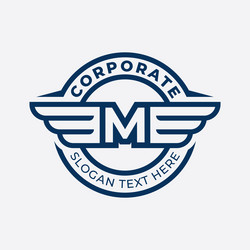 Letter m logo design template simple wings badge vector