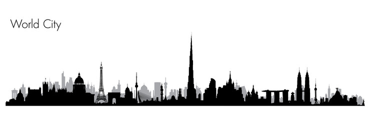 World skyline landmarks in black and white Vector Image