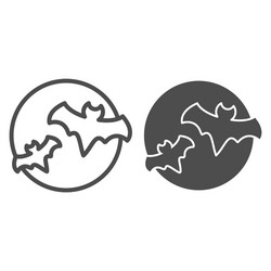 bat with full moon clouds line and solid icon vector image