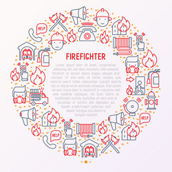 Firefighter concept in circle with thin line icons vector