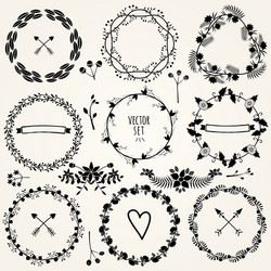 Hand drawn set vintage style design elements vector