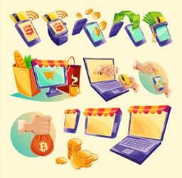 cartoon icons devices for online payments vector