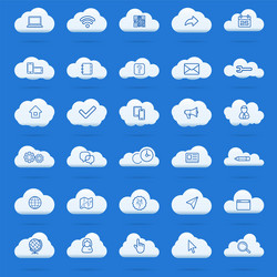 Cloud computing linear icons set download upload vector