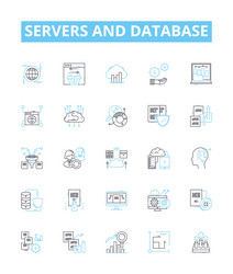 servers and database line icons set vector image