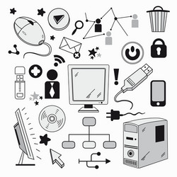 elements of computer hardware and networks vector image