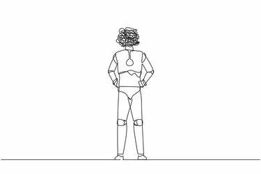 single continuous line drawing robot with round vector image