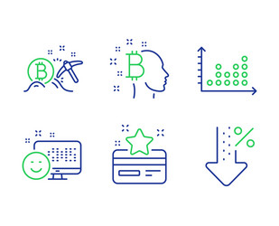 bitcoin think dot plot and smile icons set vector image