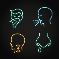 neon respiratory disease symptoms icon collection Vector Image