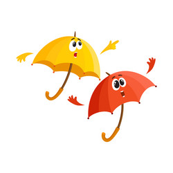 two umbrella characters - pointing to something vector