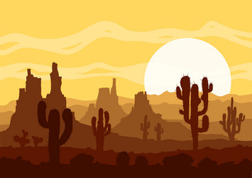 Desert Sunset Cacti Landscape Royalty Free Vector Image