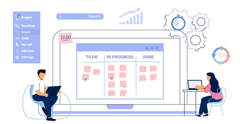 Scrum task board agile organizer analyzing process vector