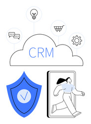 crm cloud with security shield user access vector image