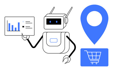 robot analyzing data with charts location marker vector image