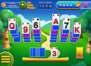 Solitaire gameplay screen with gui - mobile game vector