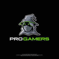 Gamers logo with a mask and wearing witchs hat vector