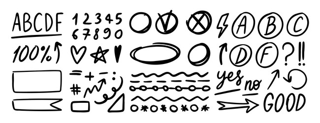 grading hand drawn doodle set elements for school Vector Image