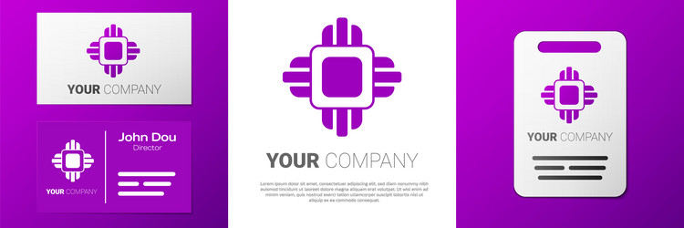 Logotype computer processor with microcircuits cpu vector