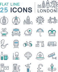 set flat line icons london and england vector