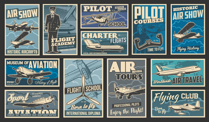 Vintage Airplane Flight Posters Vector Image