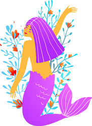 adult quirky mermaid modern design with florals Vector Image