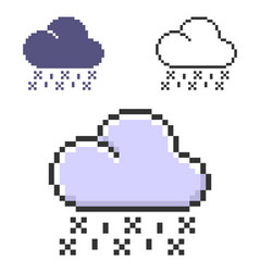 pixel icon rain with snow in three variants vector