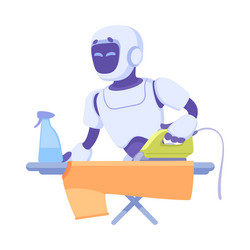 robot iron clothes as smart android assistant vector image