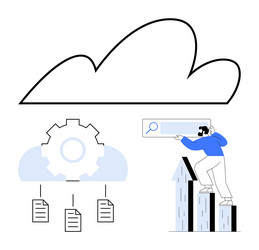cloud data organization with user accessing search vector image