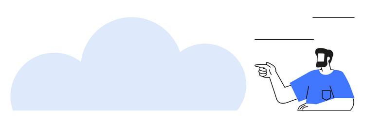 man pointing at large cloud emphasizing vector image