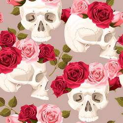 Skulls and Roses Seamless Pattern Vector Image
