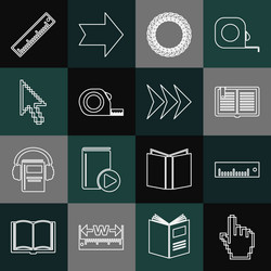 Set line pixel hand cursor ruler open book vector