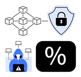 blockchain network with security shield hacker vector image