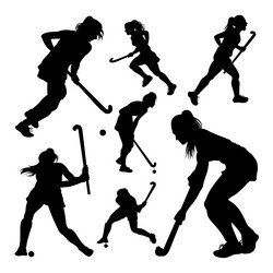 female field hockey player action silhouettes Vector Image