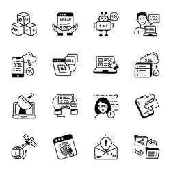 Icon bundle of development and programming doodles vector