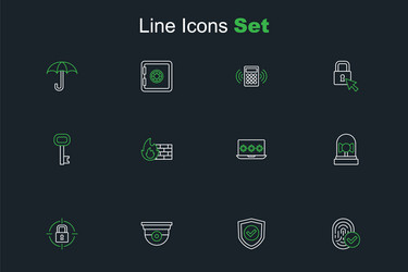 Set line fingerprint shield with check mark vector