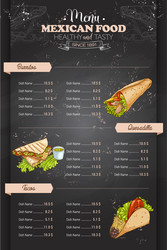 Drawing vertical color mexican food menu vector