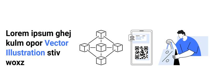 qr code scanner blockchain network diagram man vector image