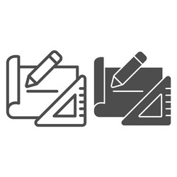 building plan line and solid icon project tools vector image