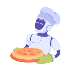 robot hold pizza as smart android assistant vector image