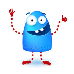 blue funny cute little smiling monster vector