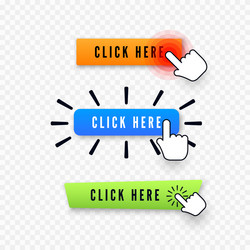 hand cursor over button with text click here web vector image