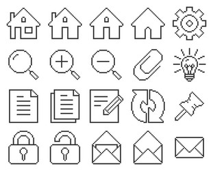 line pixel icons set user interface 1 vector image