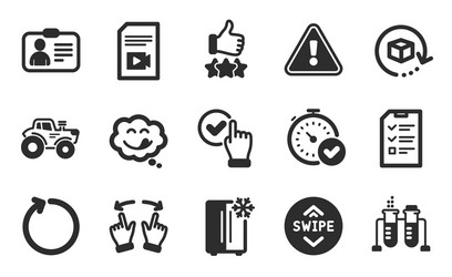 loop video file and id card icons set rating vector