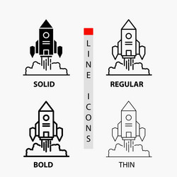 Rocket spaceship startup launch game icon in thin vector