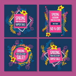 Spring sale design collection banner with floral vector