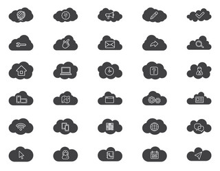 Cloud computing linear icons set download upload vector