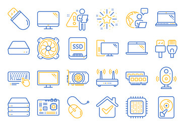 Computer components line icons set motherboard vector