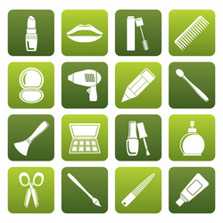 Flat cosmetic make up and hairdressing icons vector