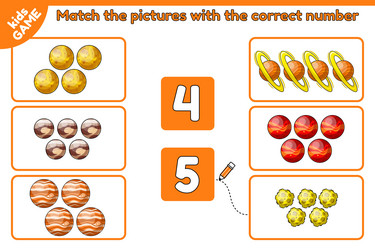 math game match space objects with correct number vector image